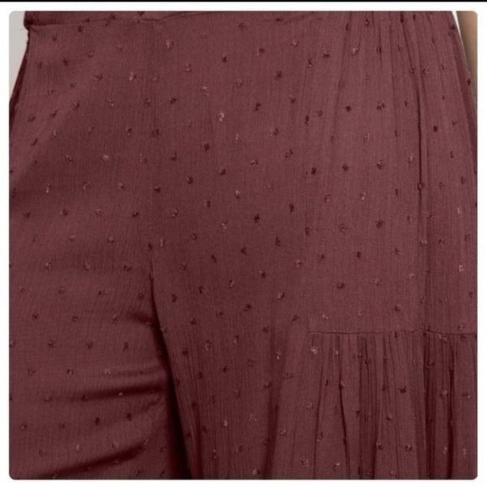 🧡6/$25🧡DARK PLUM HIGH WAIST SWISS DOT PALAZZO PANTS-NEW - Picture 2 of 5